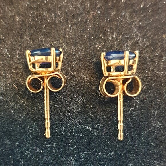 Elegant Natural Blue Sapphire 925 Sterling Silver Gold Vermeil Stud Earrings - Picture 14 of 14